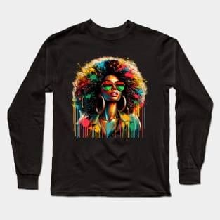 Juneteenth Black Womens Queen Afro African Melanin Dripping Long Sleeve T-Shirt